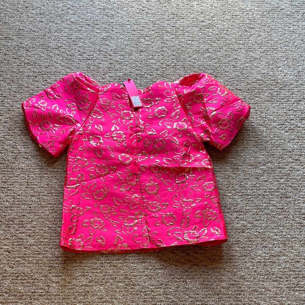 Hot Pink Floral Metallic Top - - Picture 2 of 4